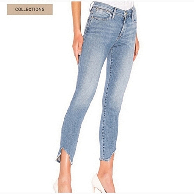 Frame Le High Skinny Jeans Prizzi Distressed Frayed Notch Leg High Rise Stretch